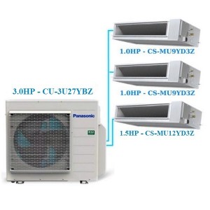 Combo Multi Panasonic Inverter 3 HP CU-3U27YBZ + 3 Dàn Lạnh Giấu Trần Nối Ống Gió