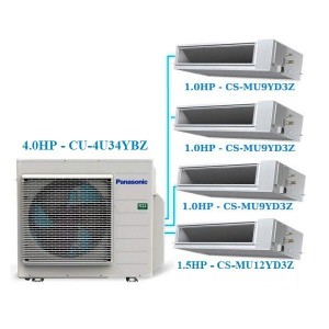 Combo Multi Panasonic Inverter 4 HP CU-4U34YBZ + 4 Dàn Lạnh Giấu Trần Nối Ống Gió 1 HP - 1.5 HP